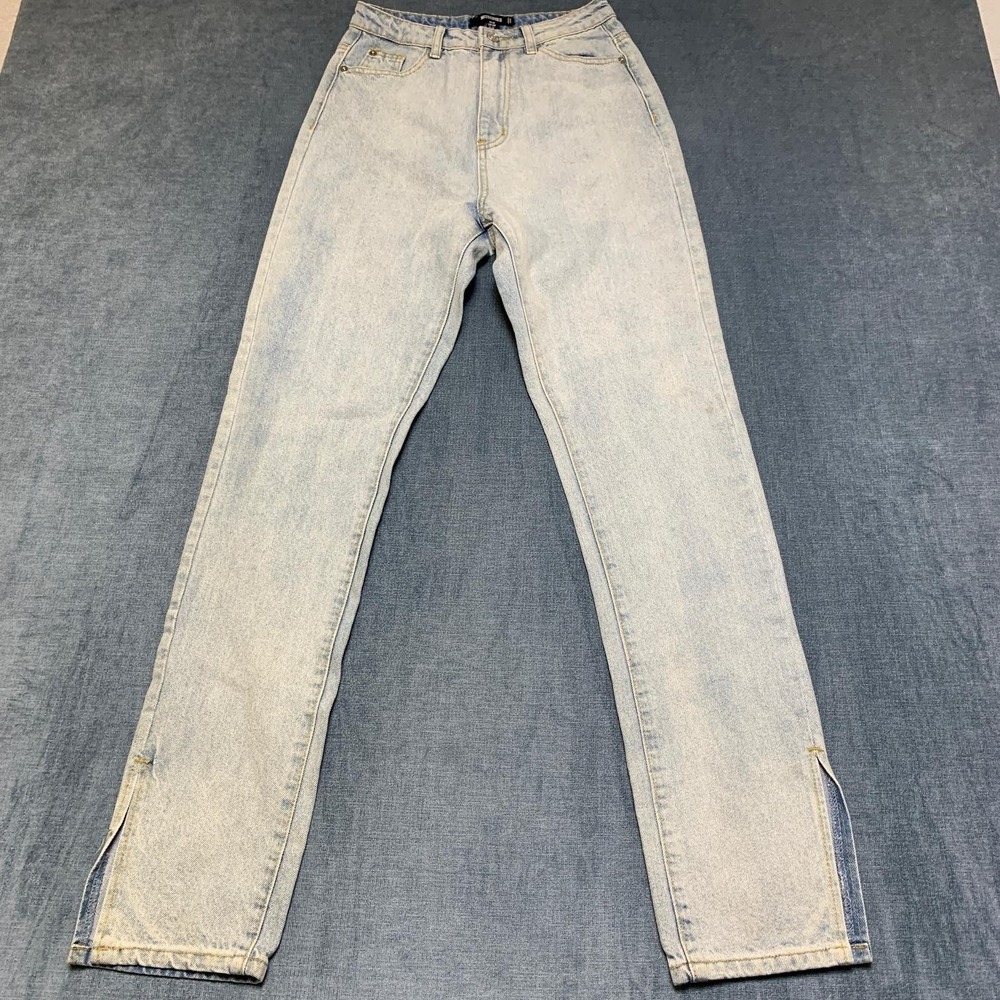 Missguided Jeans Womens 2R 27x32 Blue Denim Light Wash Split Hem Straight Leg